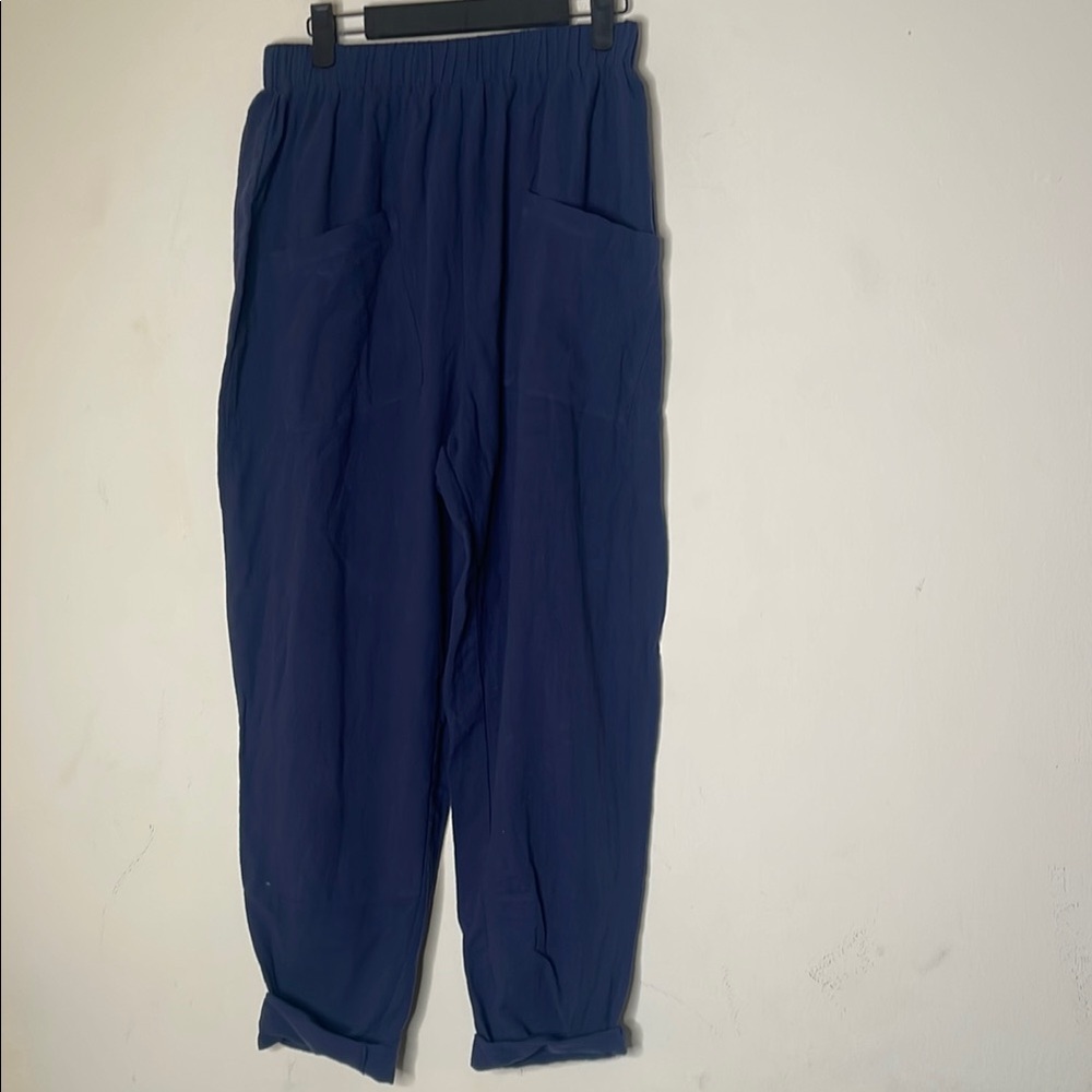 Blue Ankle-Length Jogger Pants with Elastic Waist